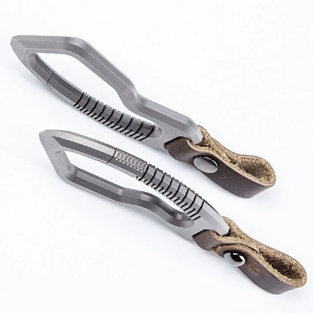 Titanium Alloy + Leather Removable Keychain Carabiner Pendant Crowbar EDC Tool