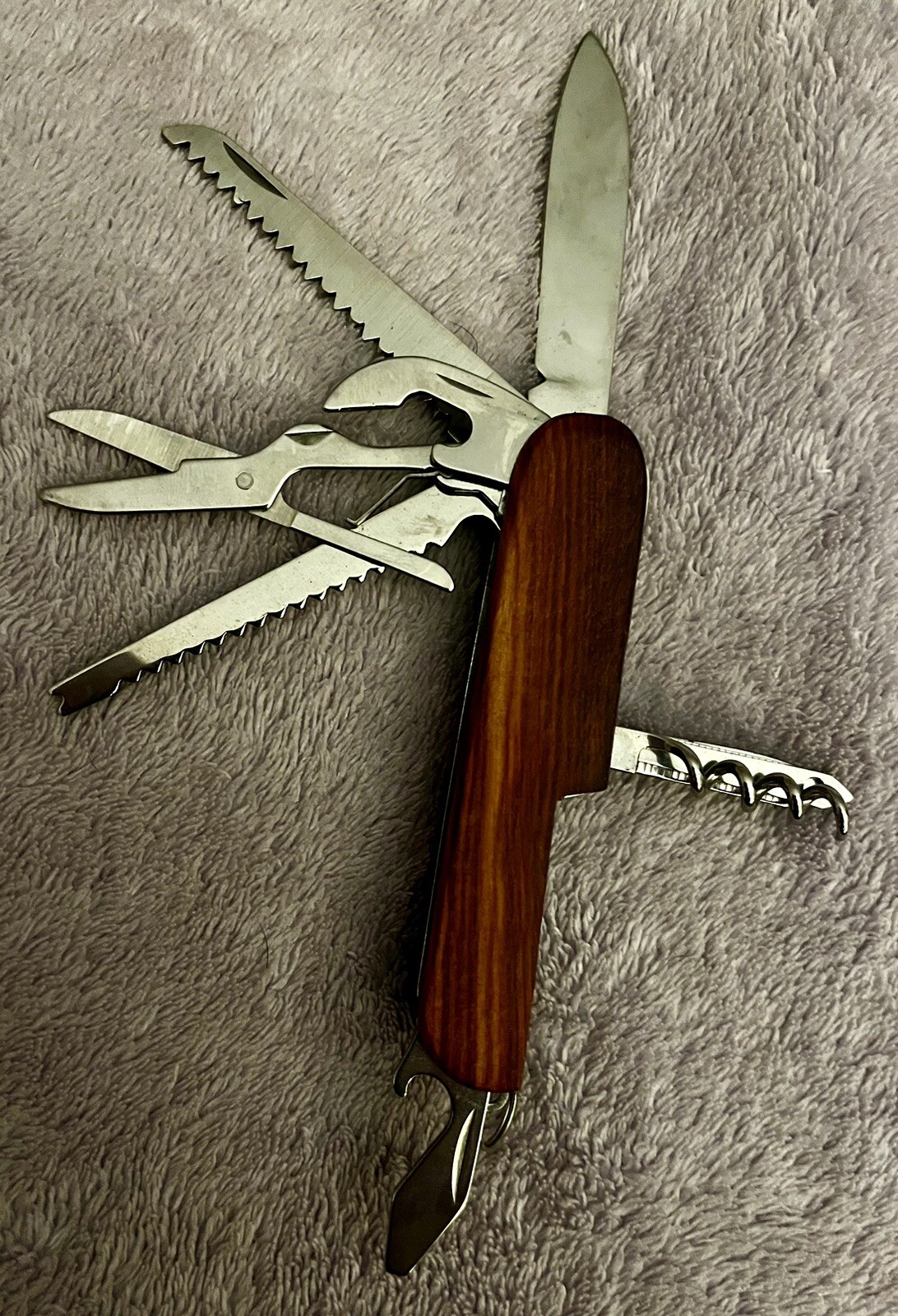 Custom New 11-Function Unbranded Swiss Army Knife Wood Grain Finish Nice Gift!!