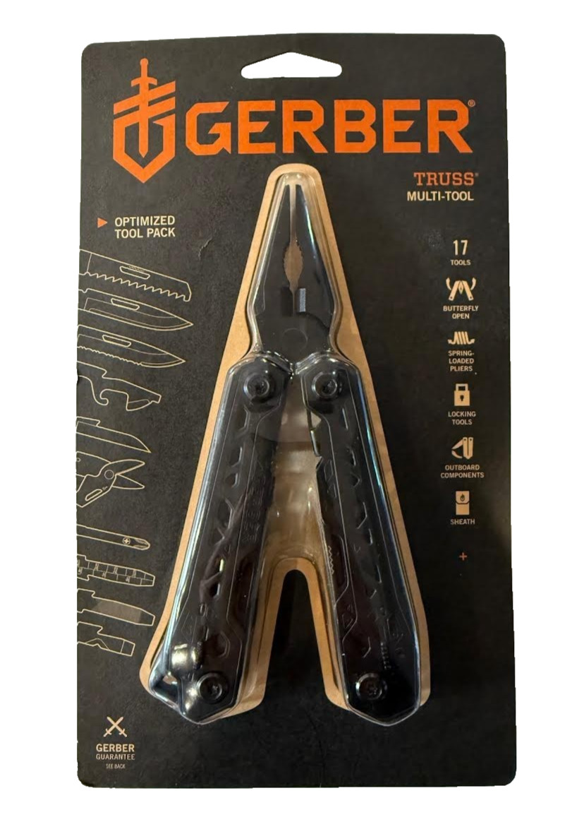 Gerber Truss Needle Nose Pliers Multi-Tool Knife with Sheath Black 17 Tools NEW