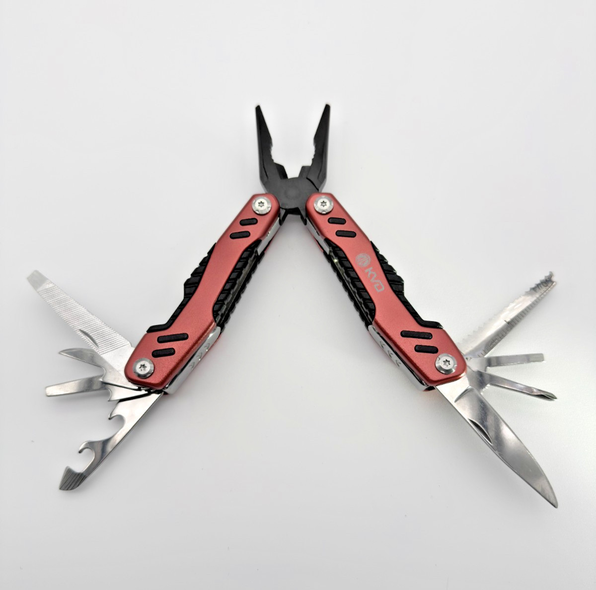 KVD Red Multi Tool Pliers Knife Saw Screwdriver Compact EDC w/ Sheath