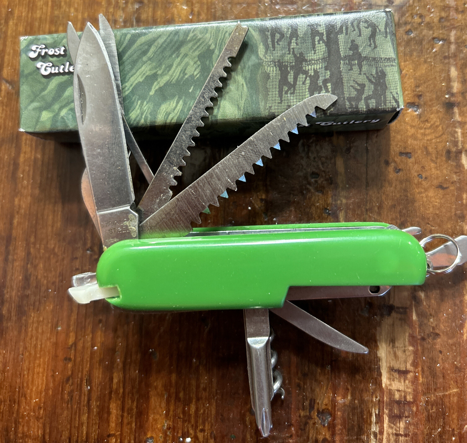 Multi Function Frost Cutlery 3 1/2” Stainless Steel Green Army Knife 15-333G