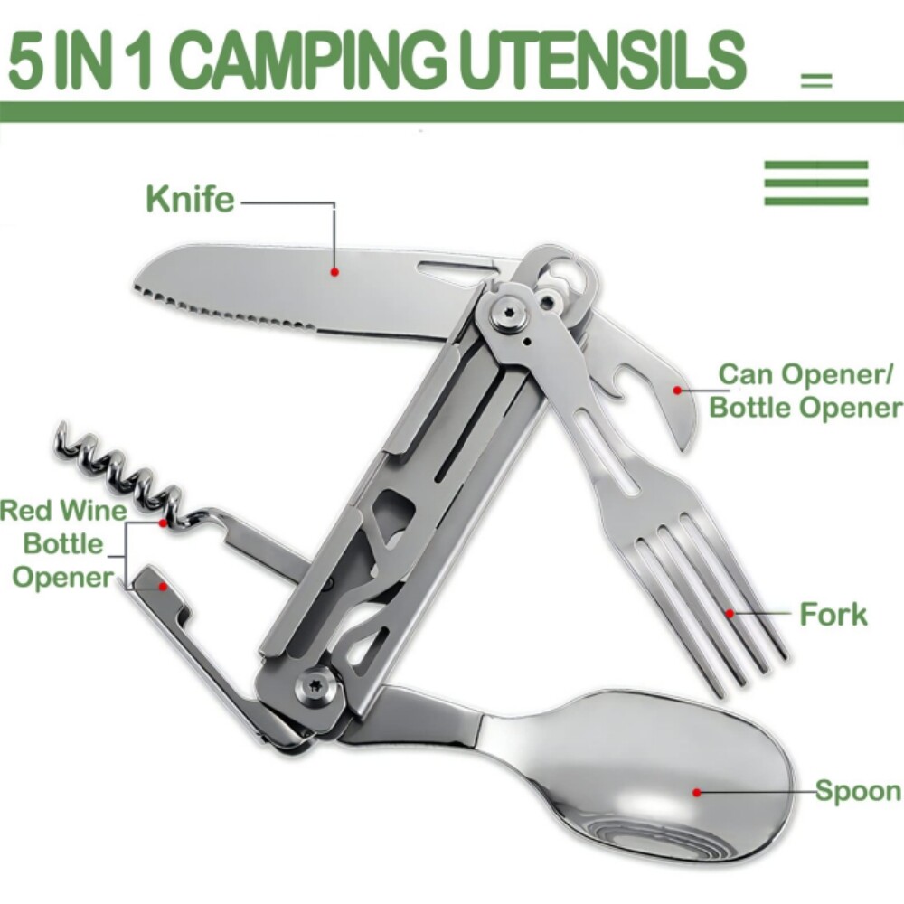 5 in 1 Reusable Spork Spoon Camping Bottle Opener Utensil Camping Silverware