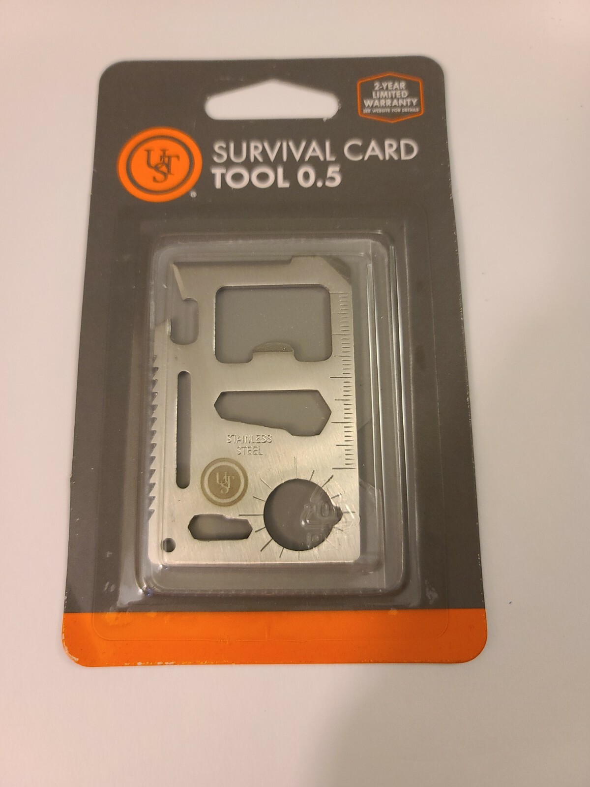 New UST SURVIVAL CARD TOOL 0.5 POCKET Size MULTI-TOOL w/ Sheath Stainless Steel
