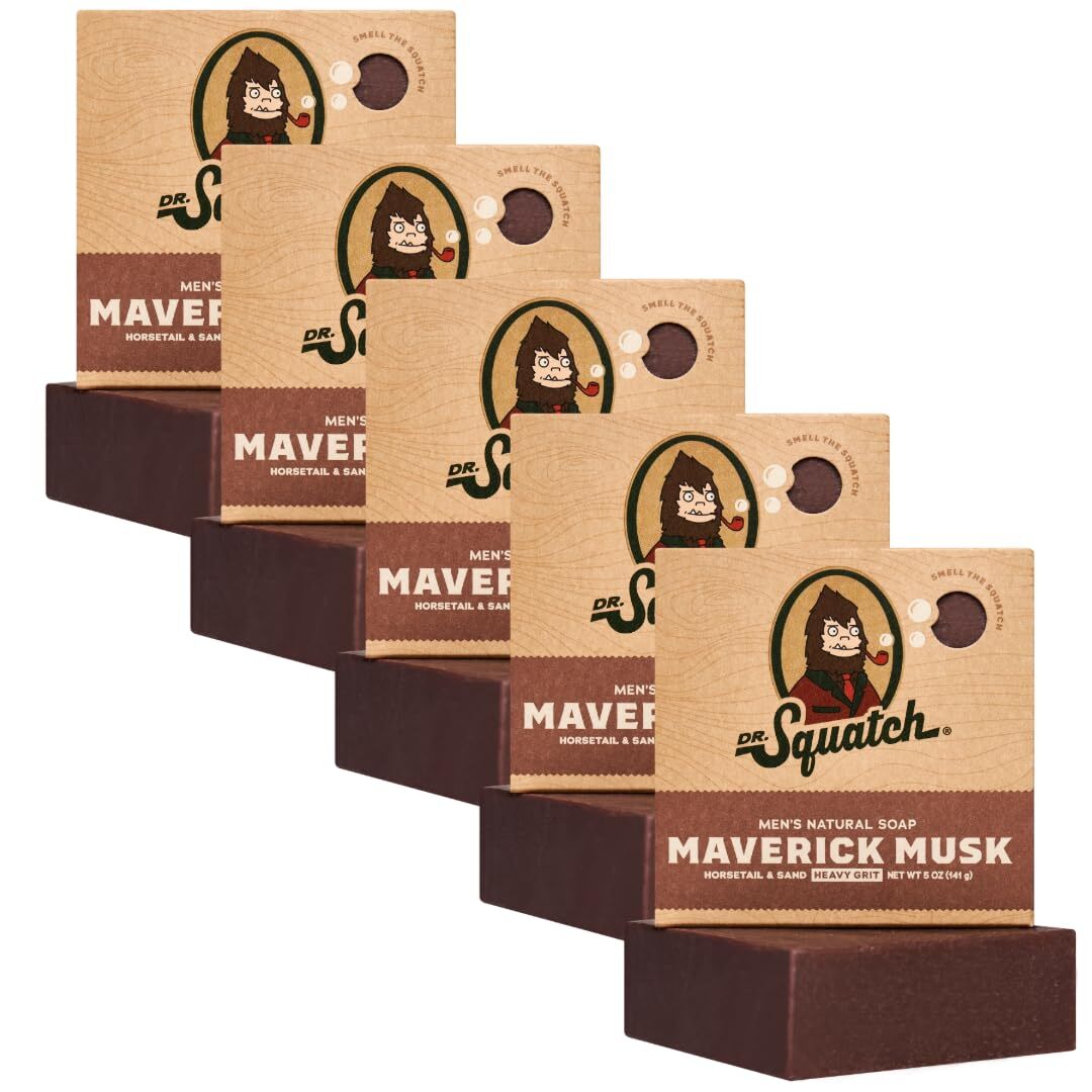 NATURAL BAR SOAP for Men Cold Process Soap Maverick Musk 5oz 5 Pack DR. SQUATCH