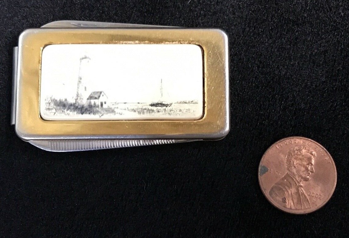 Money Clip Knife Nail File Card Holder Ceramic Insert BARLOW Gold/Silver Tone