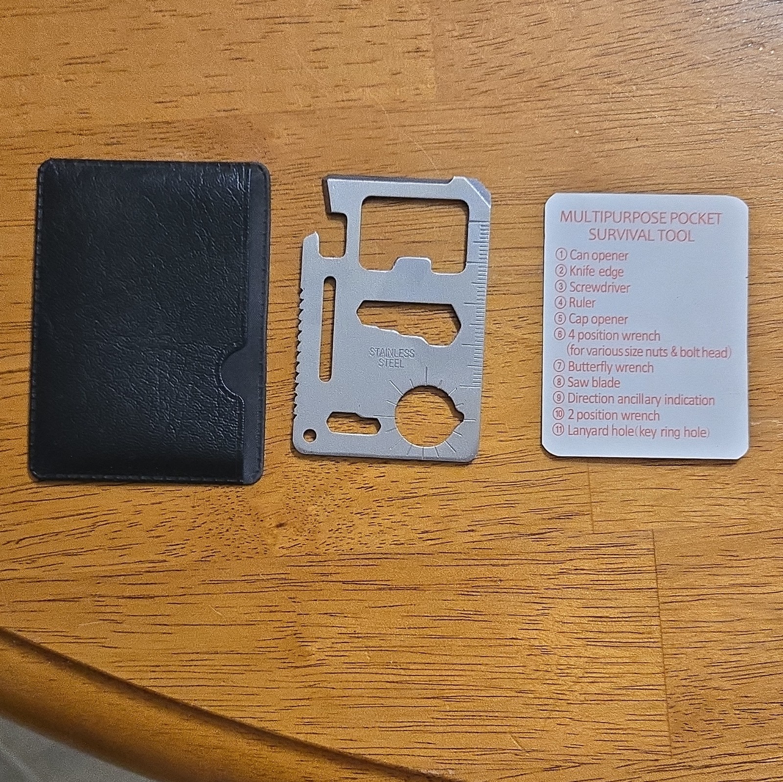 Stainless Steel 11-in-1 Multi-Tool Wallet Card Knife Saw Ruler Sheath Black