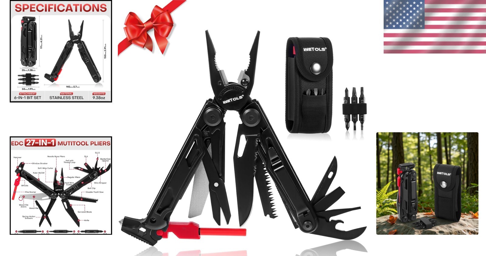 Multitool Stainless Steel 27-in-1 Pliers with Knife Sheath Outdoor Survival Gear