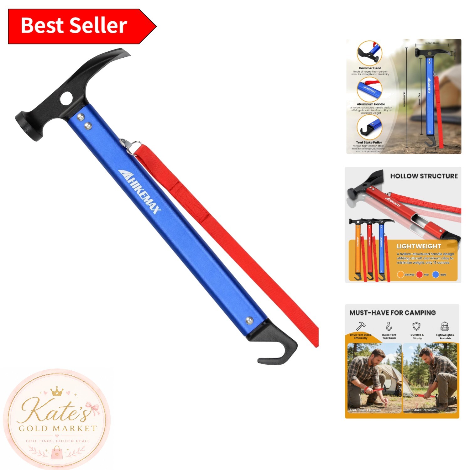Durable Aluminum Camping Hammer with High-Carbon Steel & Easy Stake Removal