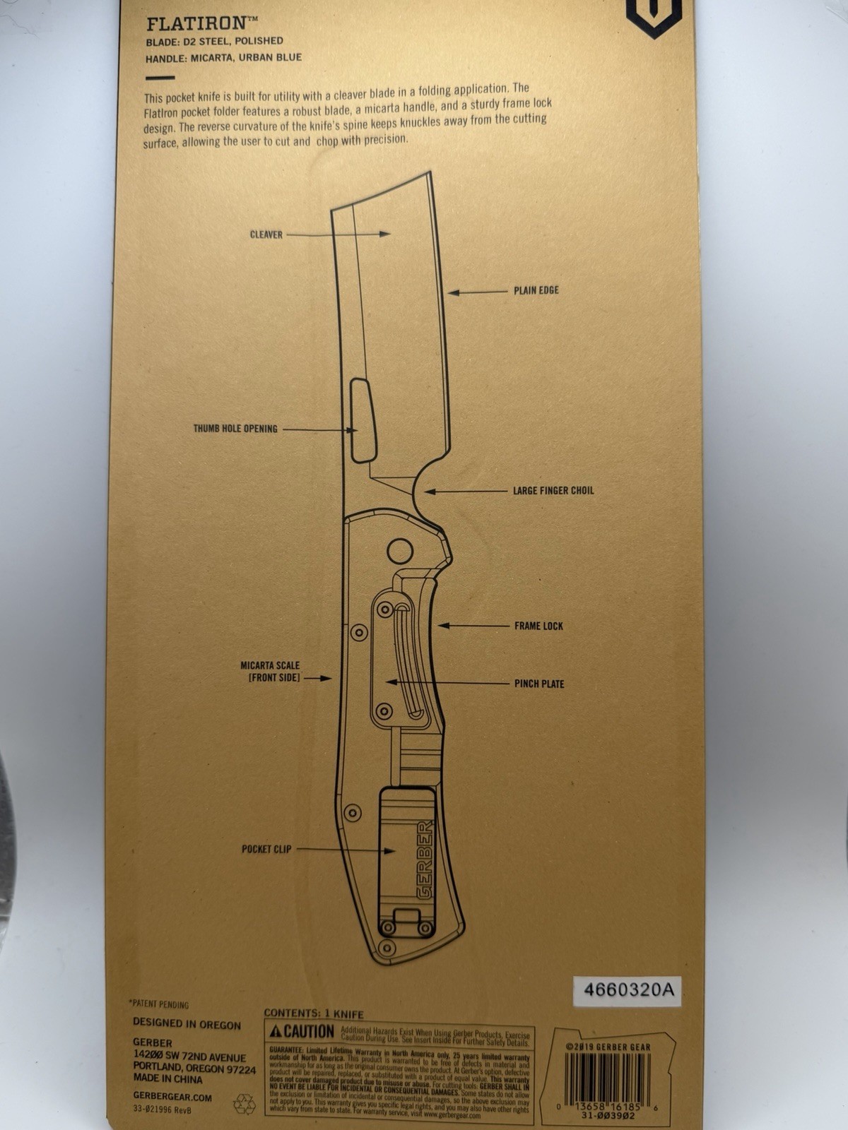 Gerber Flat Iron Gray Micarta Handle D2 Steel Folding Knife New 31-003902