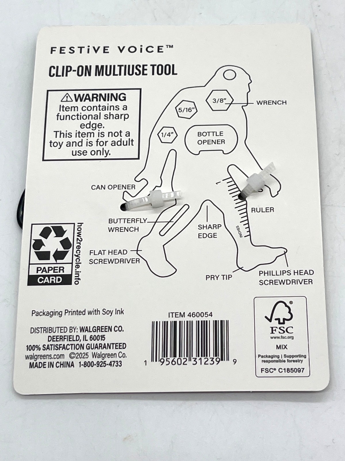 Clip On Multiuse Tool W/ Carabiner Screwdrivers Bottle Opener Wrenches Sasquatch