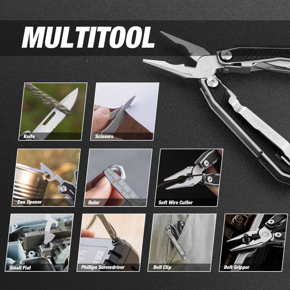 Flissa 16 In 1 Multi Tool Pliers Portable Survival Outdoor Compact Folding Knife