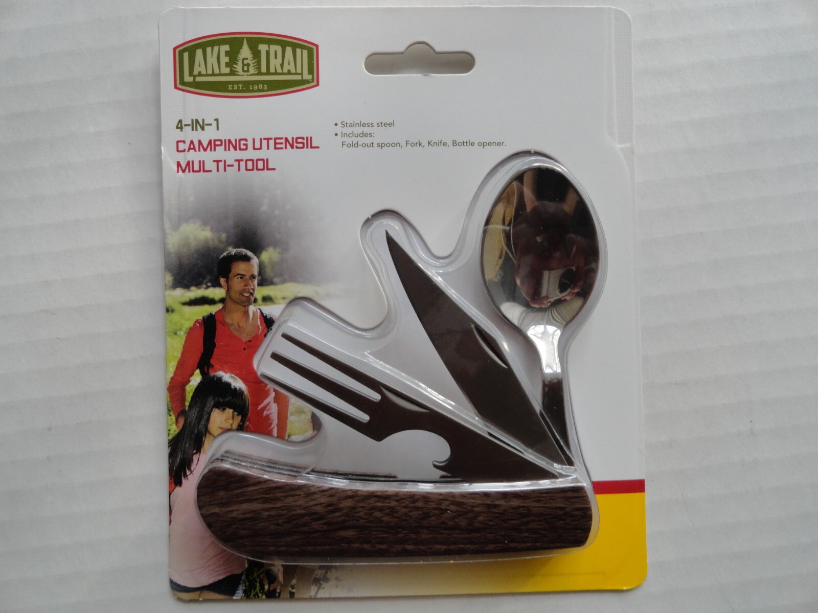 LAKE & TRAIL 4-IN-1 CAMPING UTENSIL MULTI TOOL Stainless Steel