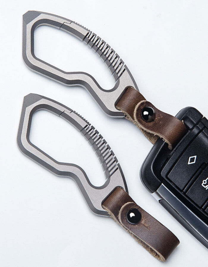 Titanium Alloy + Leather Keychain Carabiner Removable Pendant Crowbar EDC Tool
