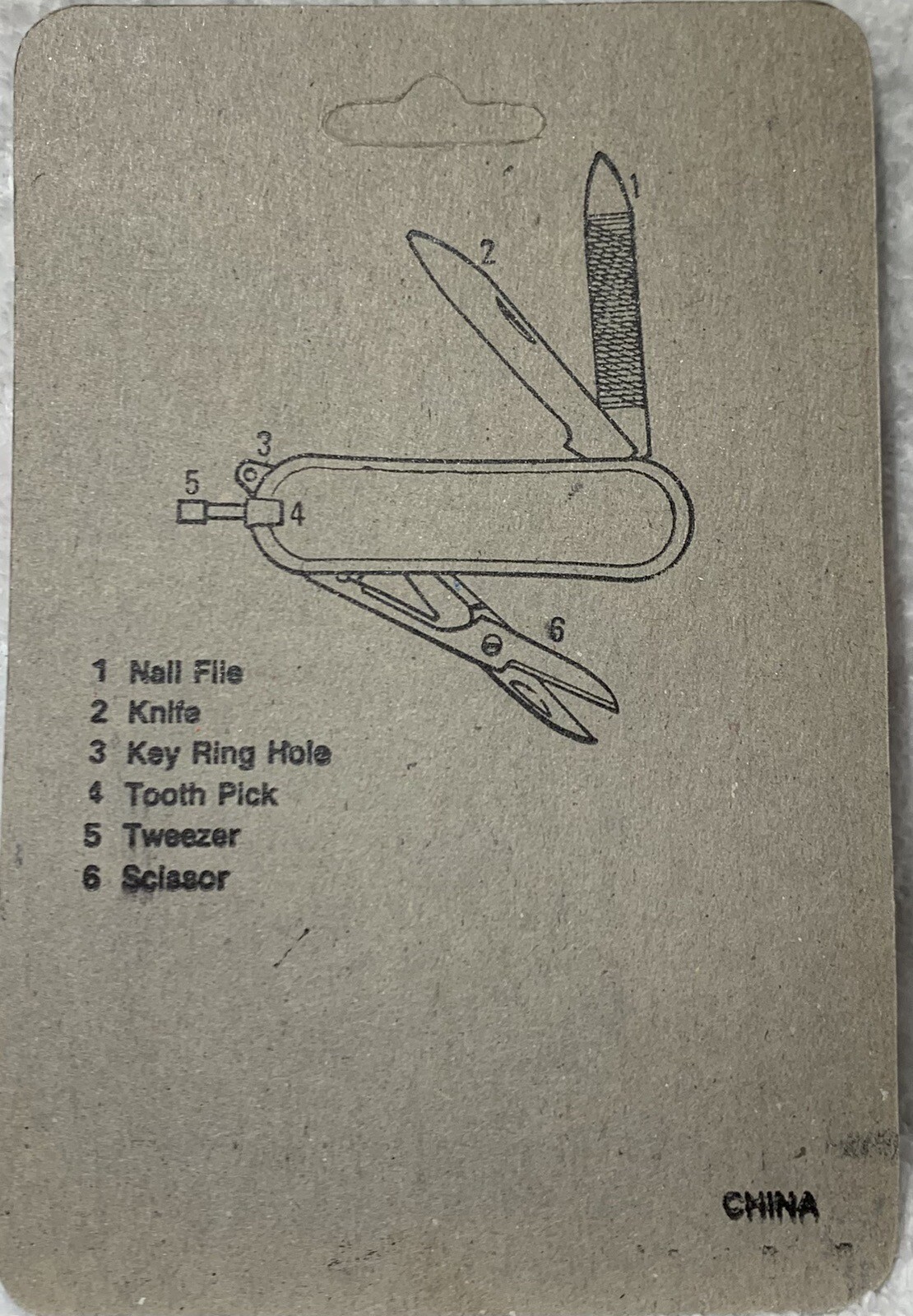 Vintage Keychain Multi Function Knife Scissors File Toothpick Tweezer New in Pkg
