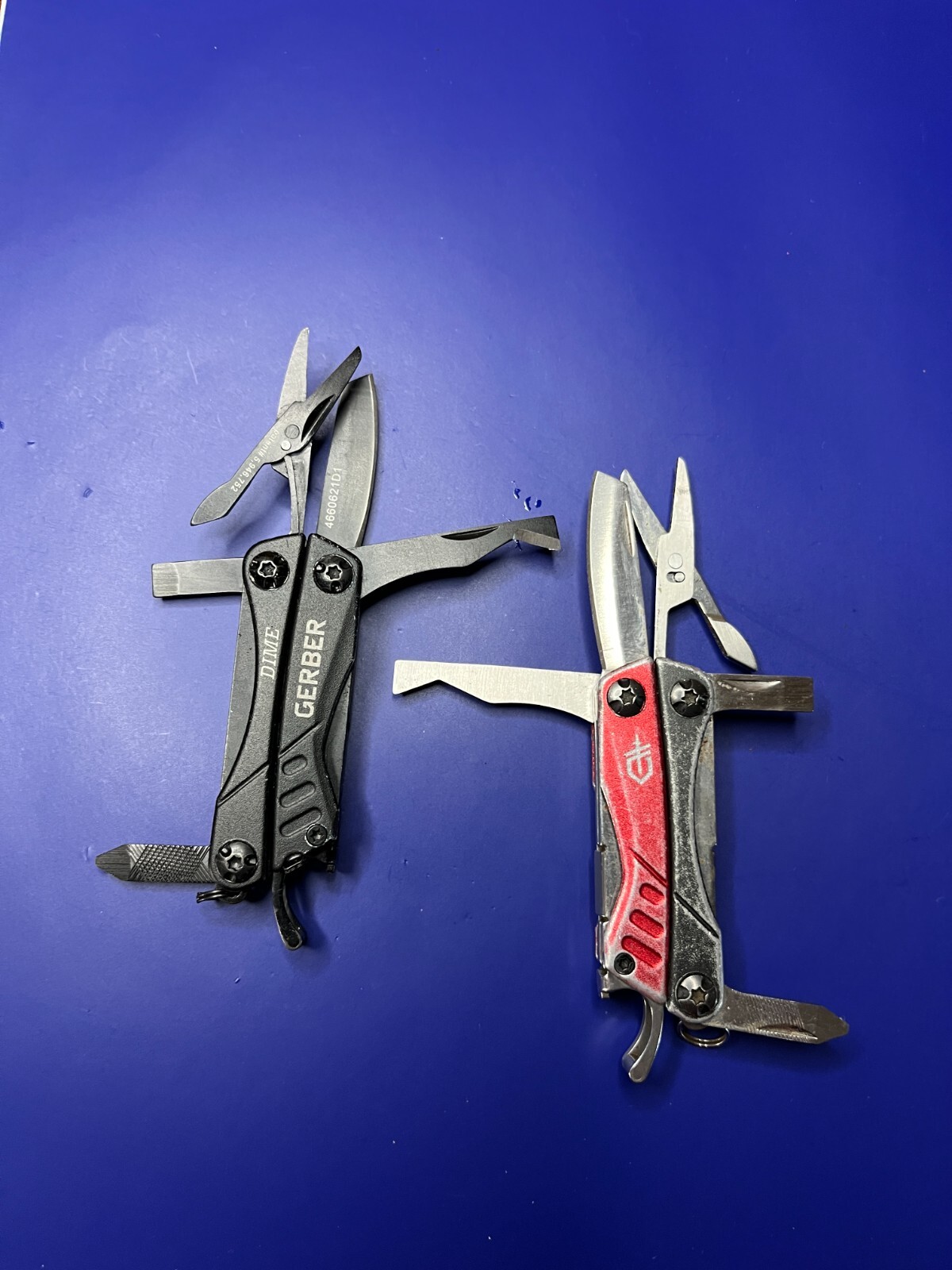Lot of 2 Gerber Dime Multi-Tools Small Keychain Pliers Knife File Scissors