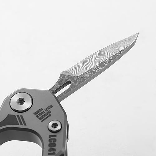 Titanium 6-in-1 Multi-Tool Carabiner–EDC Damascus Steel Knife, Bottle Opener,…