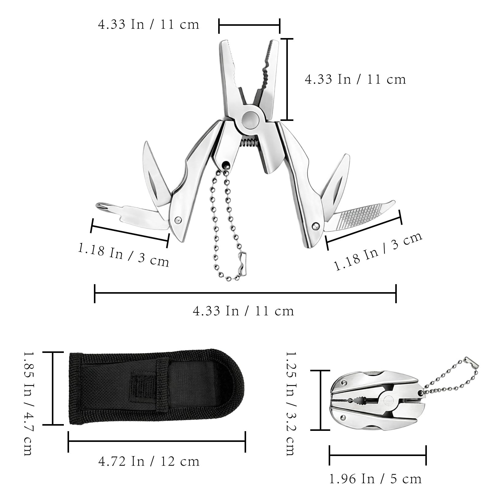 2-Piece Mini 6-in-1 Keychain Multitool Plier with Carry Case – Adjustable Wre…