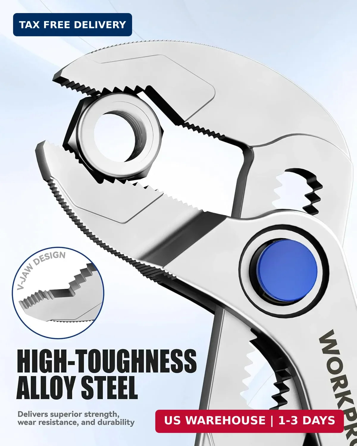WORKPRO Mini Water Pump Pliers, 4-Inch Groove Joint Pliers, Fast Adjustable Tong