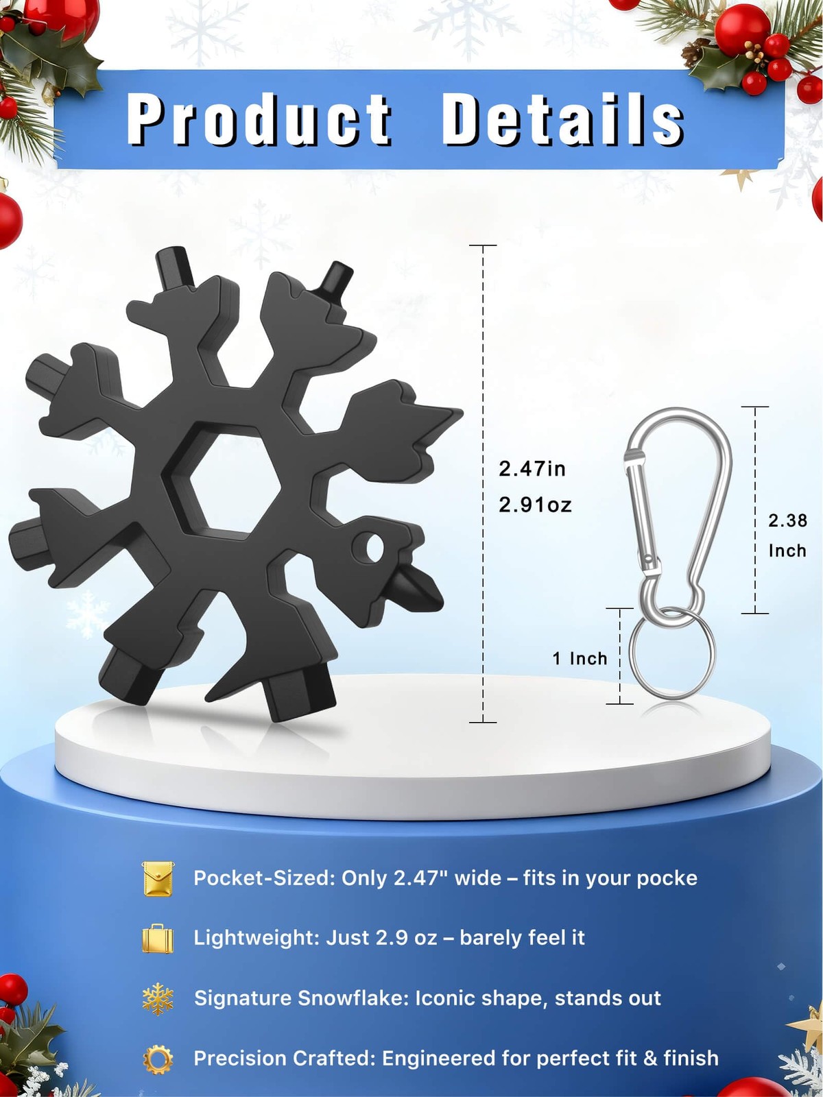 Christmas Gifts for Men 2025 – Stocking Stuffers for Him,18-in-1 Snowflake Mu…