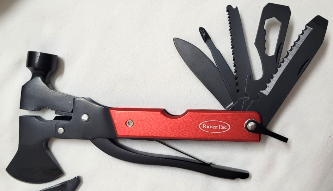 Rovertac Multi Tool Hammer Saw Axe Knife Wire Cutter Pliers Wrench Screwdriver +