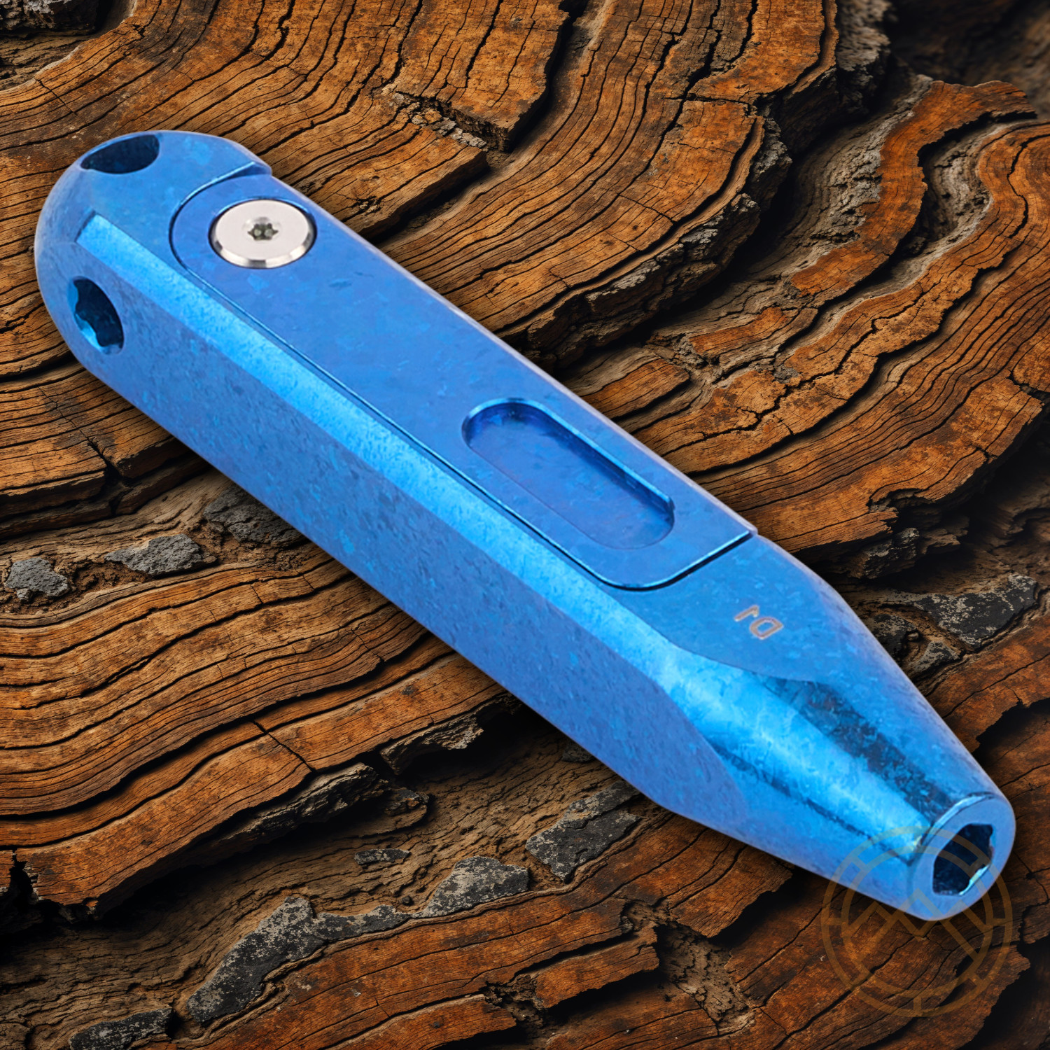 Oknife Otacle D1 Snowflake Blue Titanium With Compartment In Handle Secures Bits