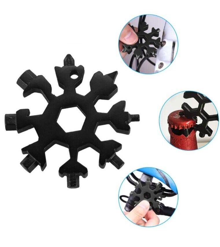 Lot of (4) 18 In 1 Portable Stainless Snowflake Multi Tool Screwdriver Key Chain
