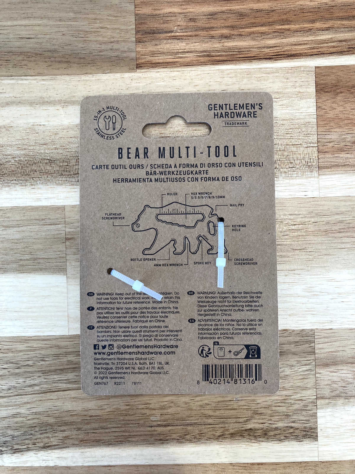Gentlemen’s Hardware Bear Multi-Tool, Screwdriver, Ruler, Opener, Hex wrench