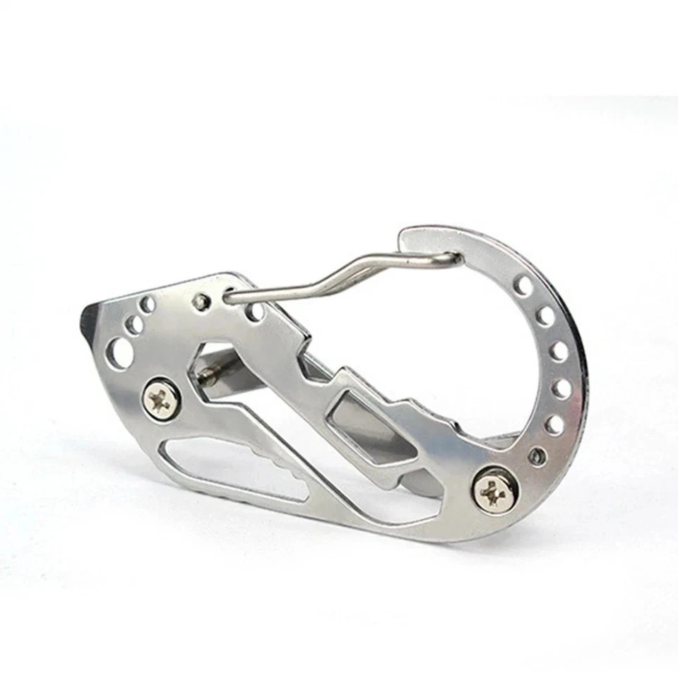 Stainless Multi Tool EDC Pocket Survival Carabiner Screwdriver Keychain Wrench**
