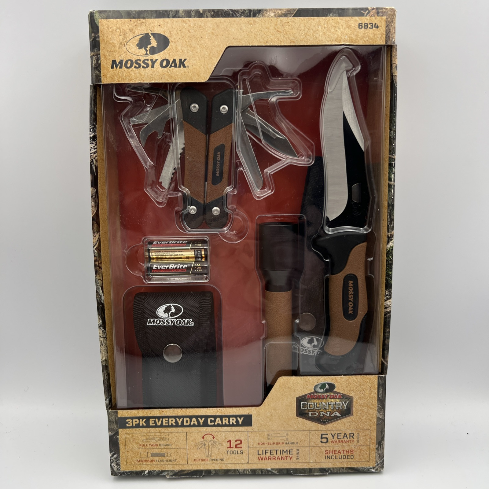 Mossy Oak 3 Pack Everyday Carry 9.25 Knife Multi-Use Tool Flashlight Sheaths NIB