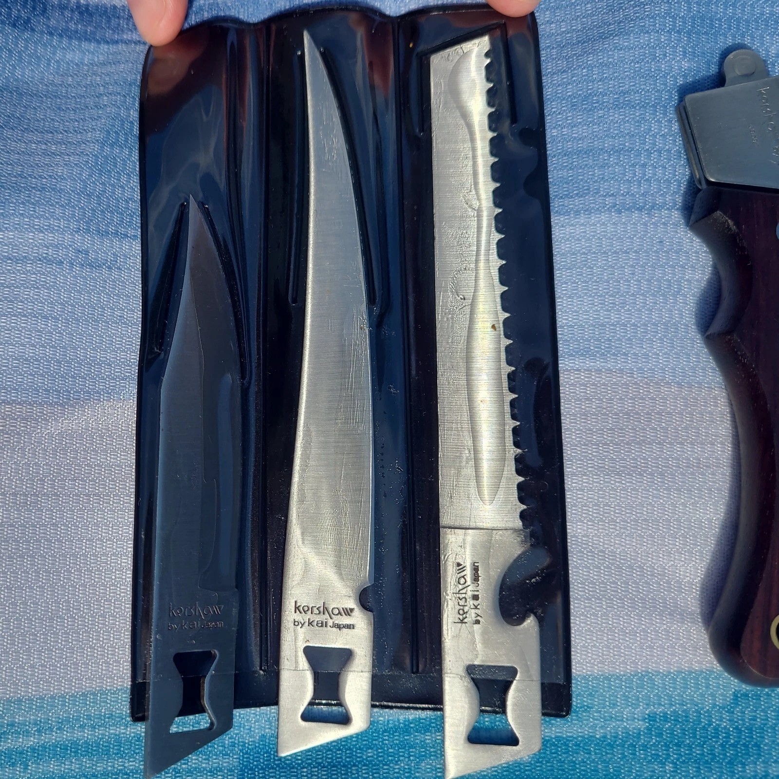 Vintage Japan Kershaw Kai Knife Lot, Fishing Butcher, Interchangeable Set Signed