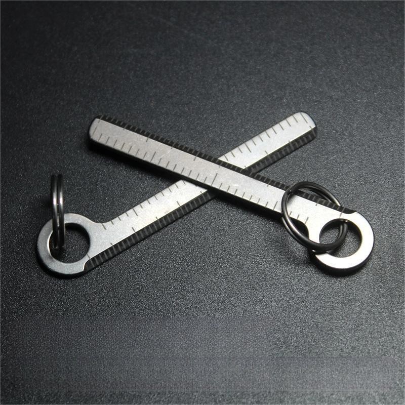 Mini Titanium Ruler CM Inch Scale Keychain Pendant Key Ring EDC Measuring Tool