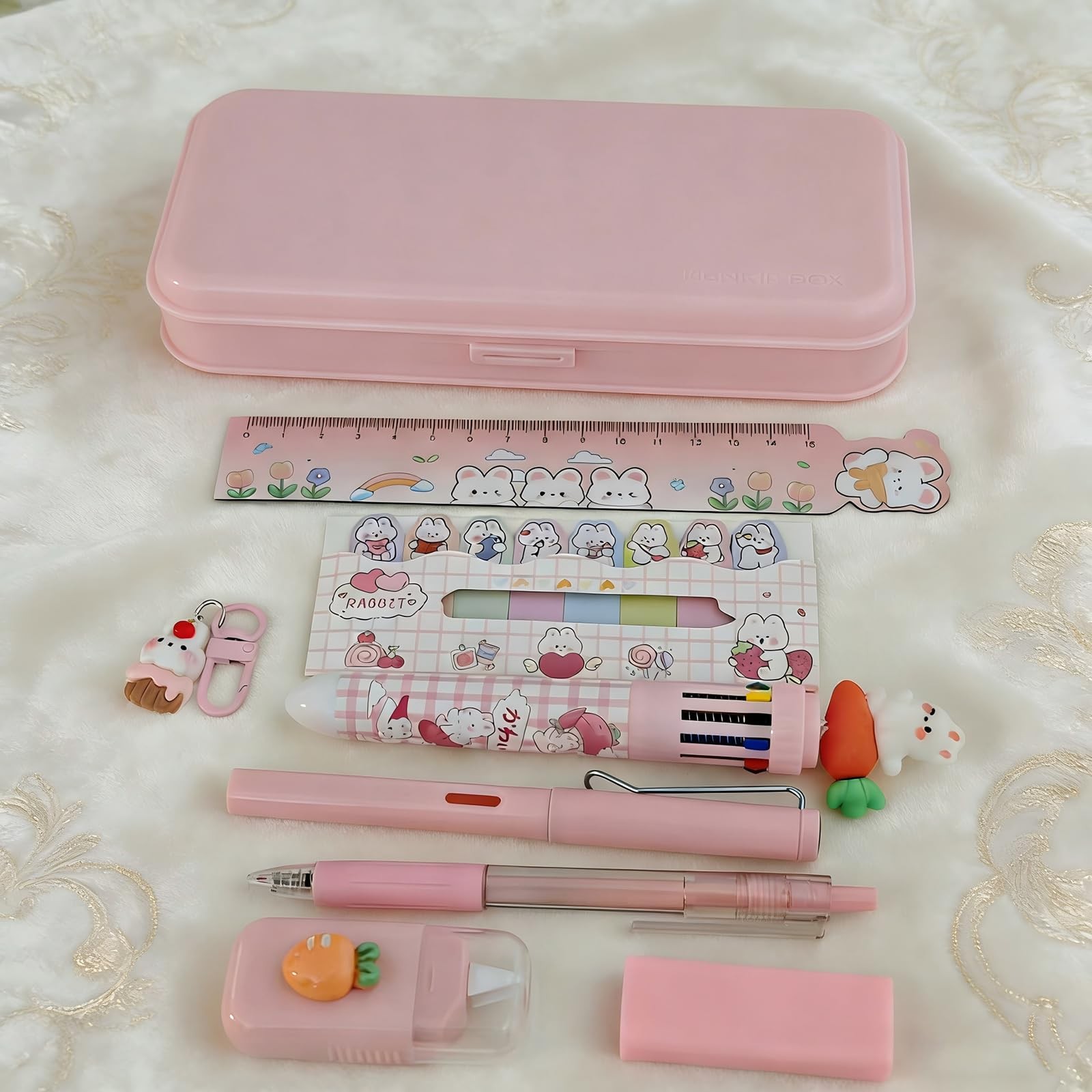 9 Pcs Cute Pink Stationery Set Carrot Rabbit Kawaii Office Supplies Including…