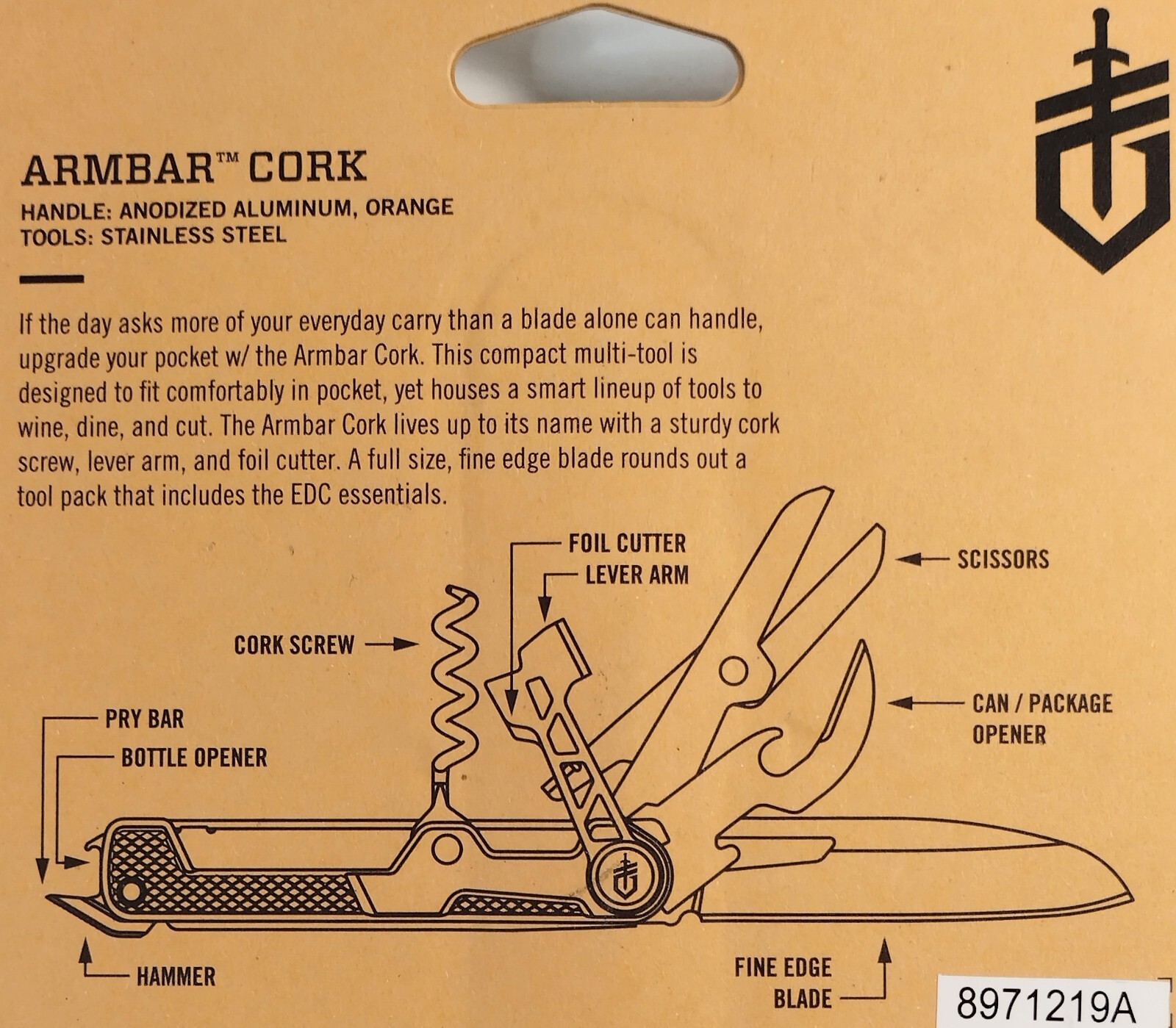 Gerber Armbar Cork Multitool Color: Orange (8 Tools)