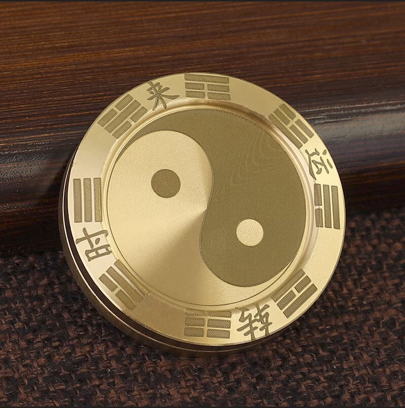 Solid EDC Brass Fidget Slider Clicker luck Coin Tai Chi Haptic Toy for Adult