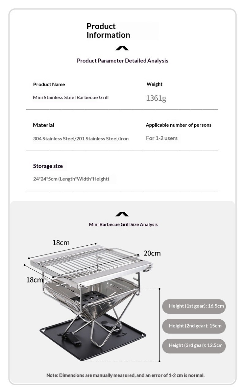 Outdoor folding barbecue grill stainless steel portable multifunctional grill