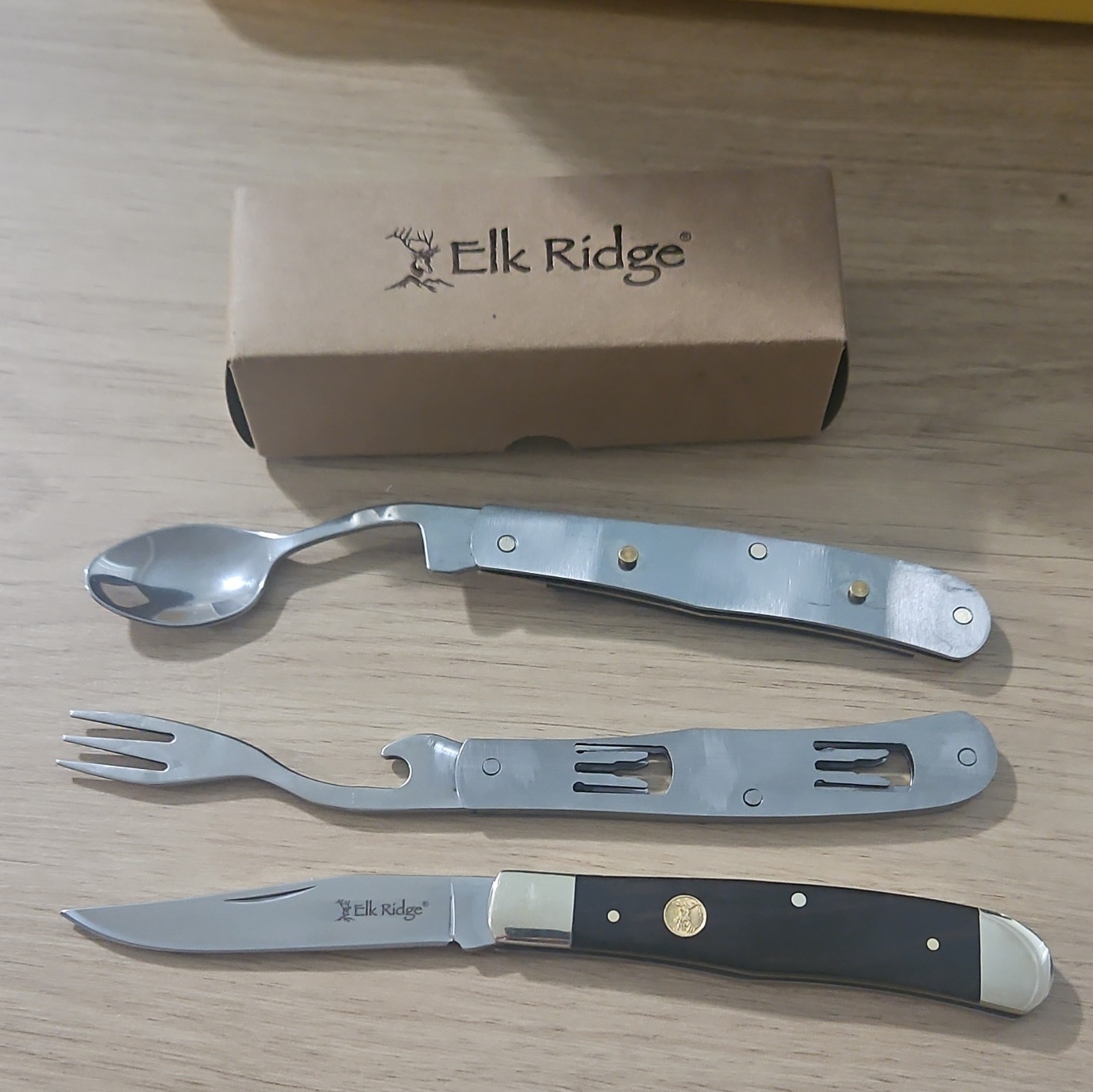 Elk Ridge 439W-ER Camping Multi-Tool Knife/Fork/Spoon 3″ SS Silver/Black