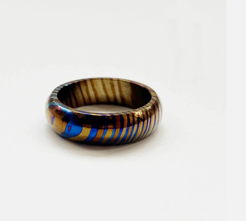 Titanium MokuTi Timascus Round Finger Ring Necklace Pendant Bead Decorative EDC