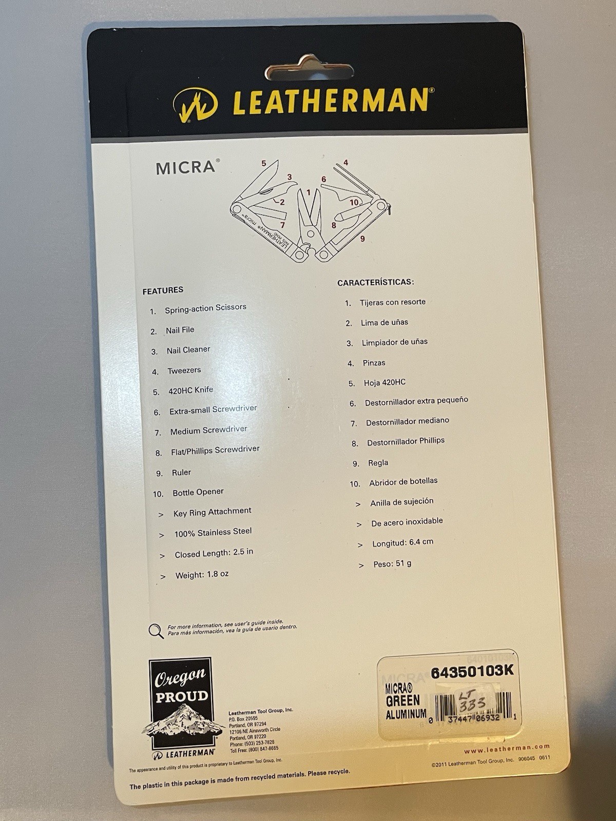 LM12 Leatherman Micra Multi-Tool Black Portland Timbers Edition NIP Dark Green