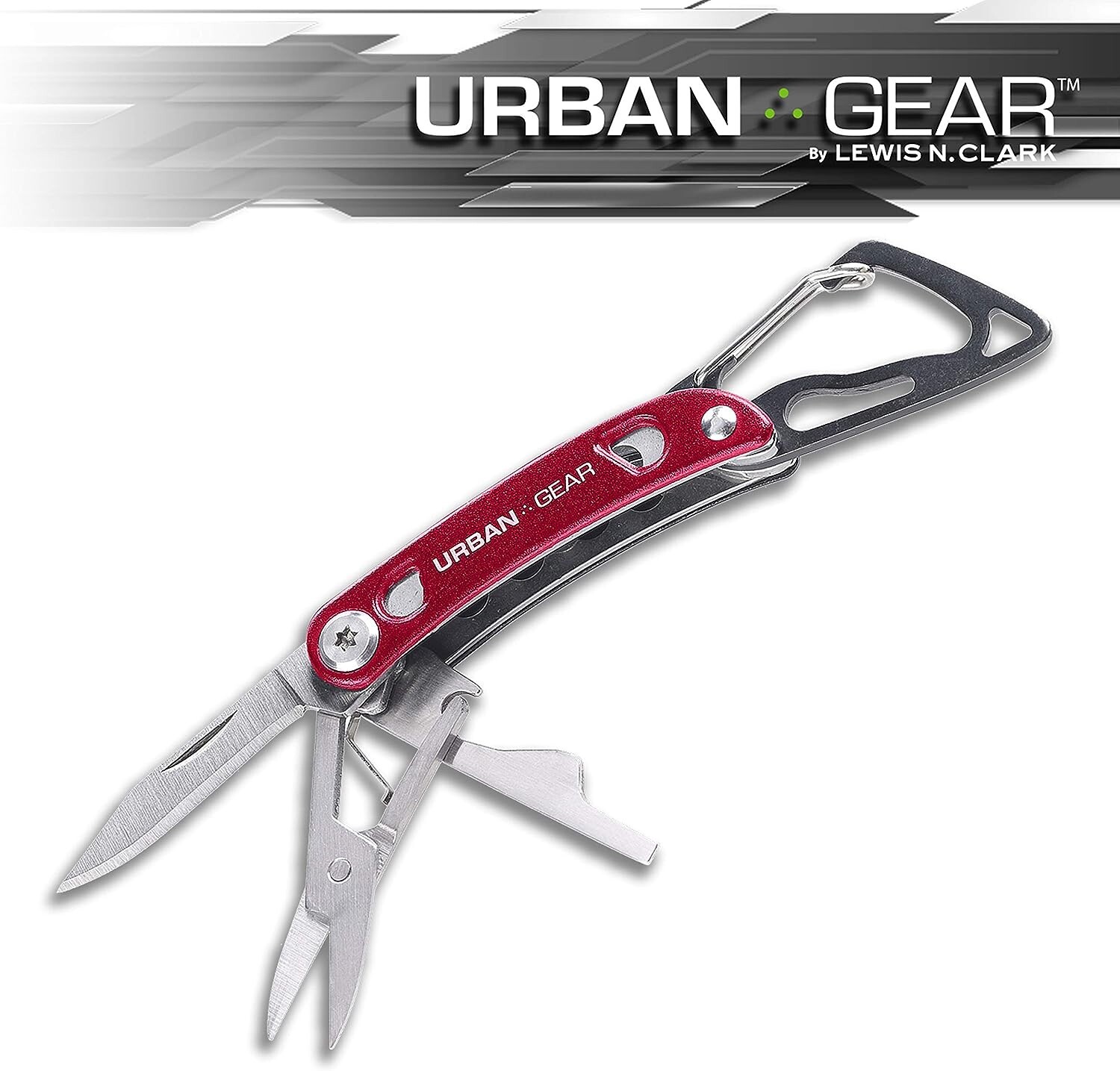 Urban Gear MiniMultitool RED KNIFE PLIERS Aluminum Handle Carabiner New w Case