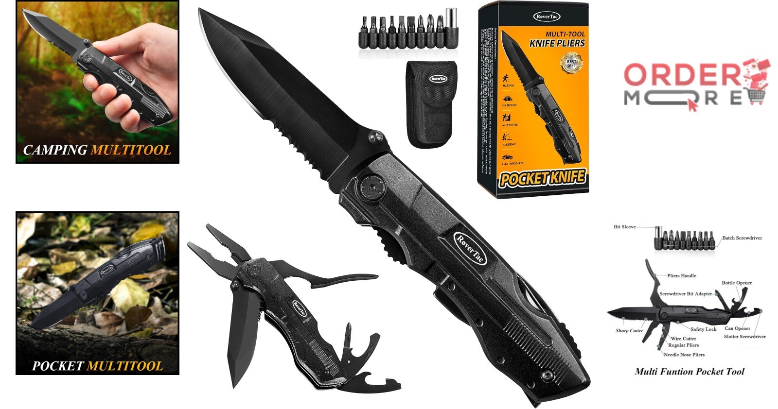 15-in-1 Pocket Knife Multitool, Stainless Steel, Compact, Ergonomic for Camping