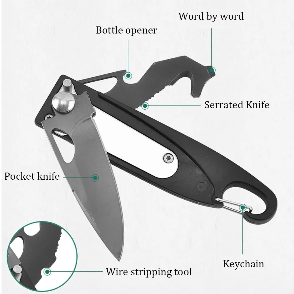 Mini Folding Steel Blade Pocket Key Tool Outdoor Survival Camping Keychain chain