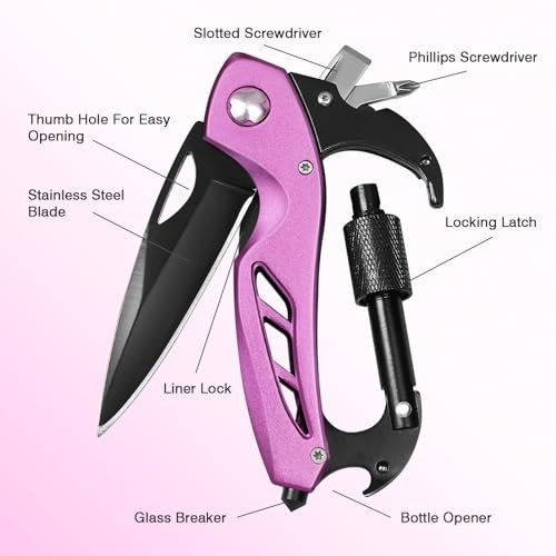 FUNBRO Pink Multitool Carabiner, Stocking Stuffers Gifts for Mom Cute Pink