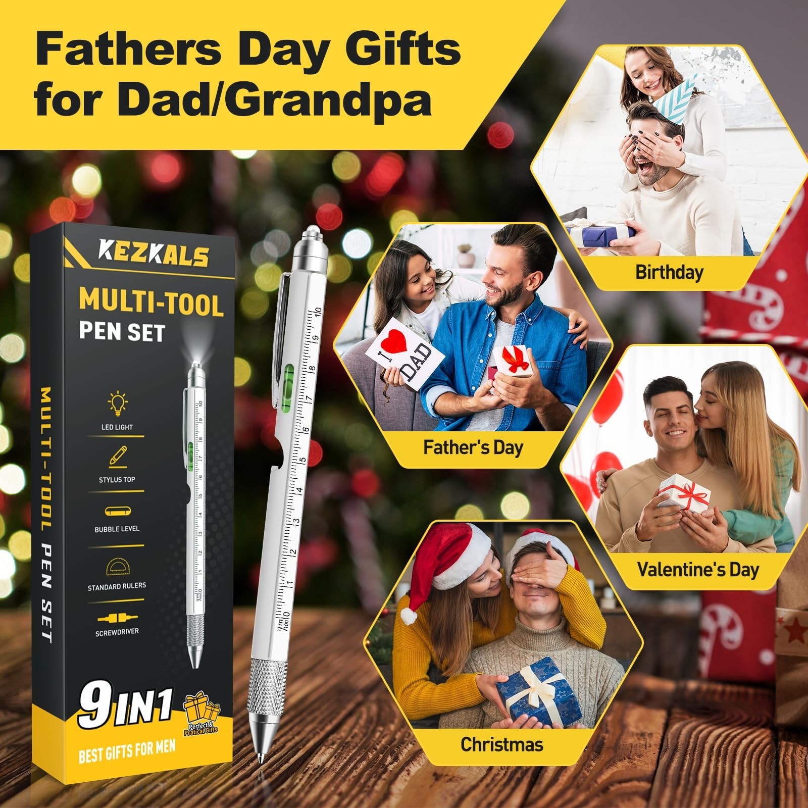 KEZKALS Gifts for Men, 9 in 1 Multitool Pen, Birthday Gifts for Men, Mens Gif…