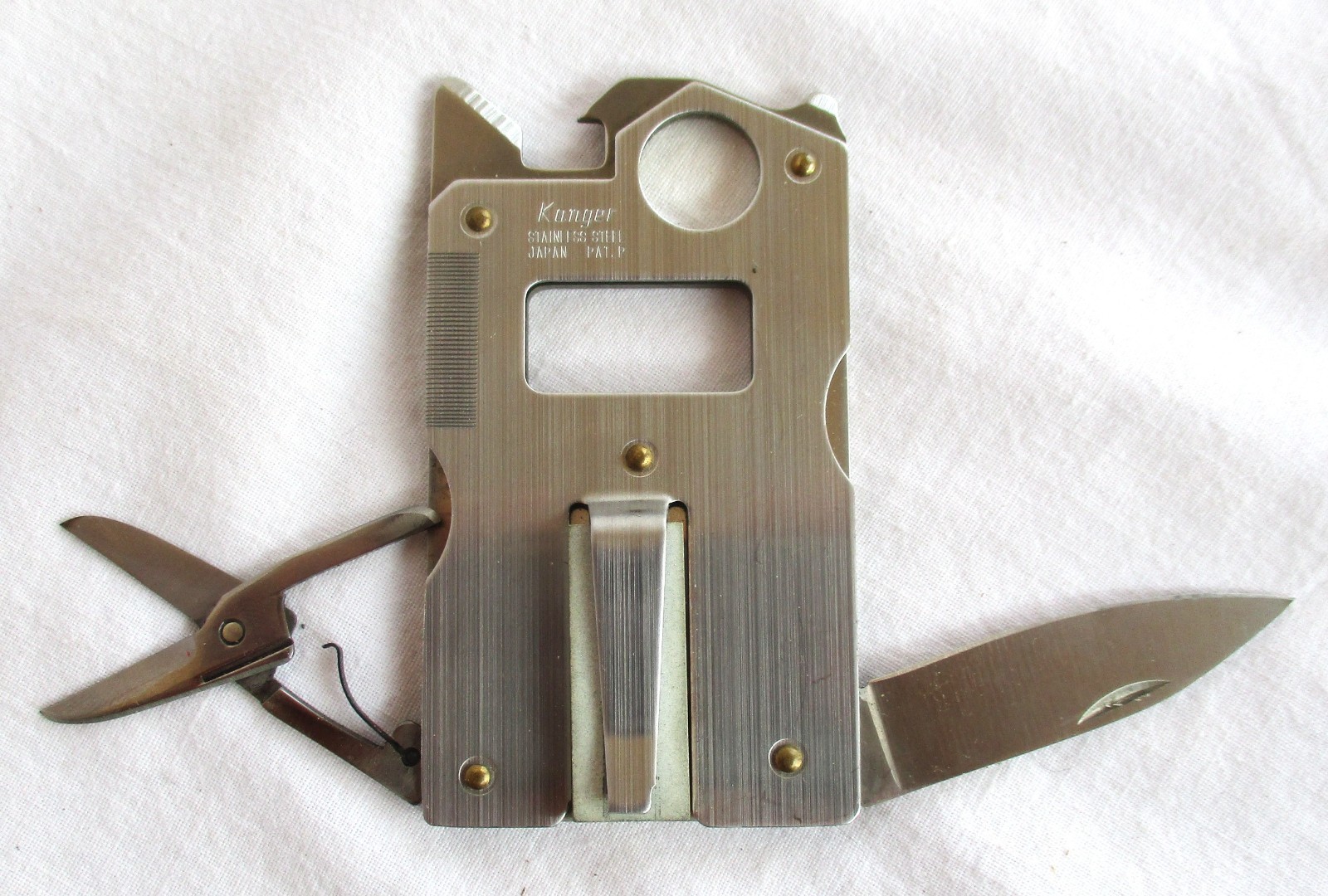 Kanger Stainless Steel Survival Multi-Tool in Nature Company Leather Pouch