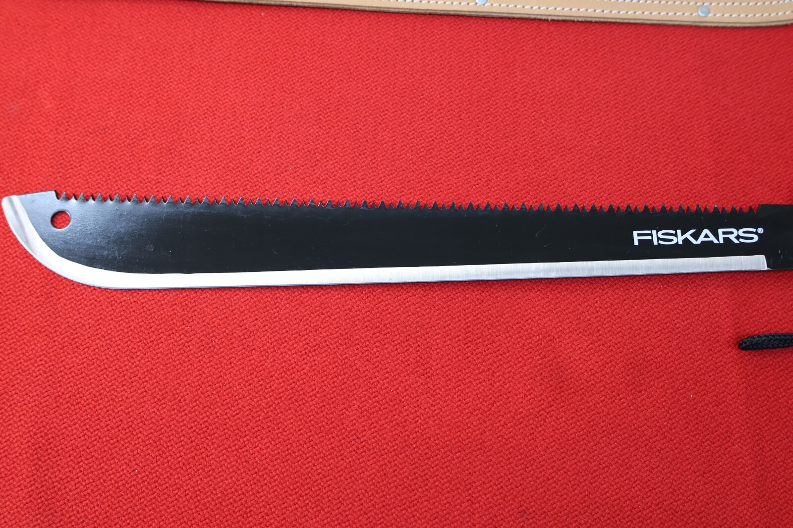 24 inch long Fiskars Survival Camping Knife with Dave White’s Leather scabbard