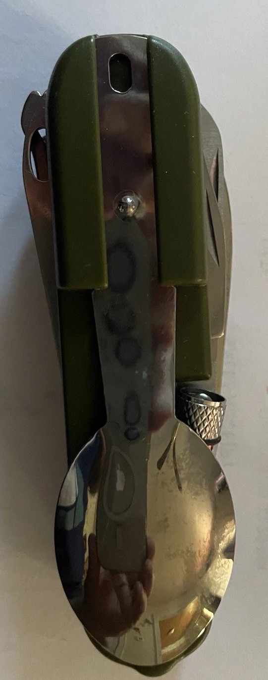 Utensil Knife , Multi Tool . Spoon Fork Flashlight Sheath Great For Camping
