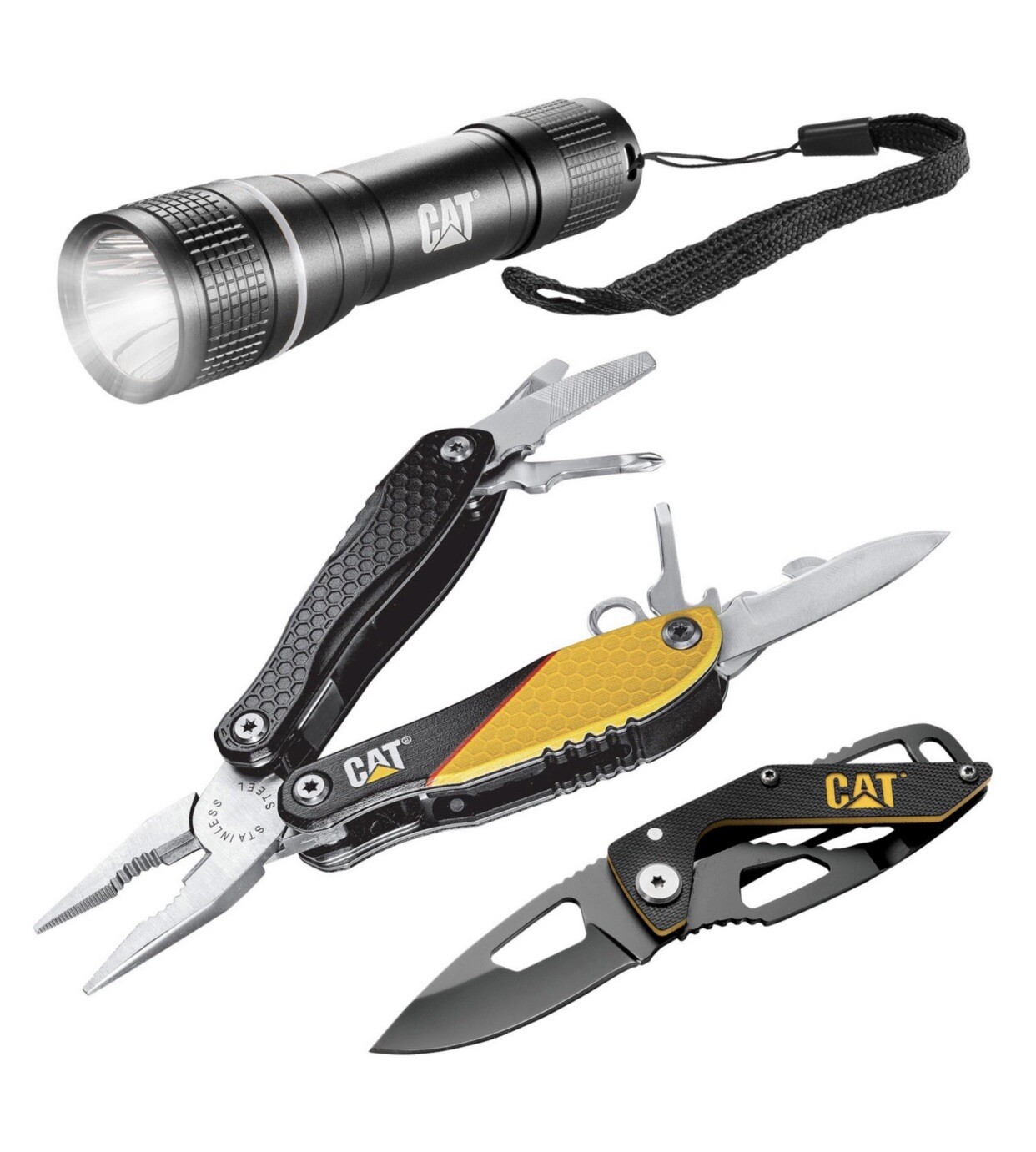 CAT, Multi-Tool, Knife & Flashlight Utility Compact Set | Camping Sports