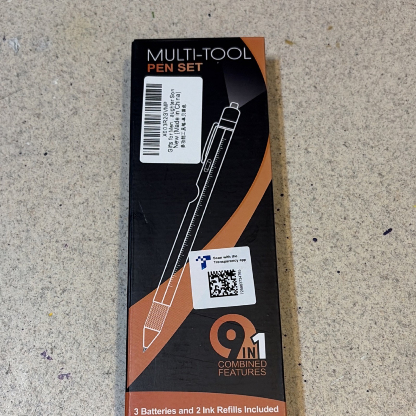 Black Multi-Tool Pen with LED Light, Stylus, Screwdriver, Ruler, Bubble Level