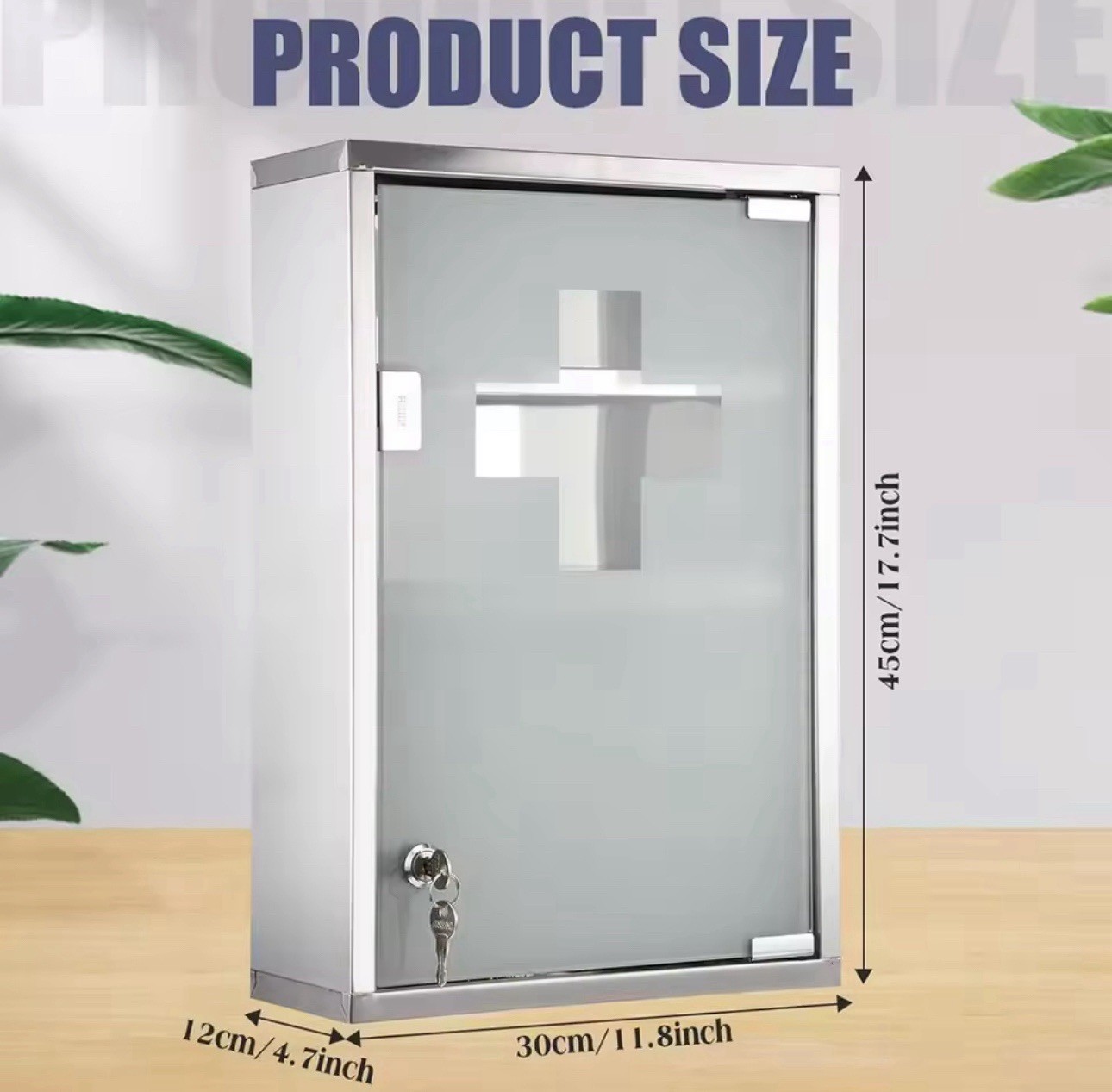 Lockable Wall Medicine Cabinet with Glass Door and Shelves for Bathroom Storage