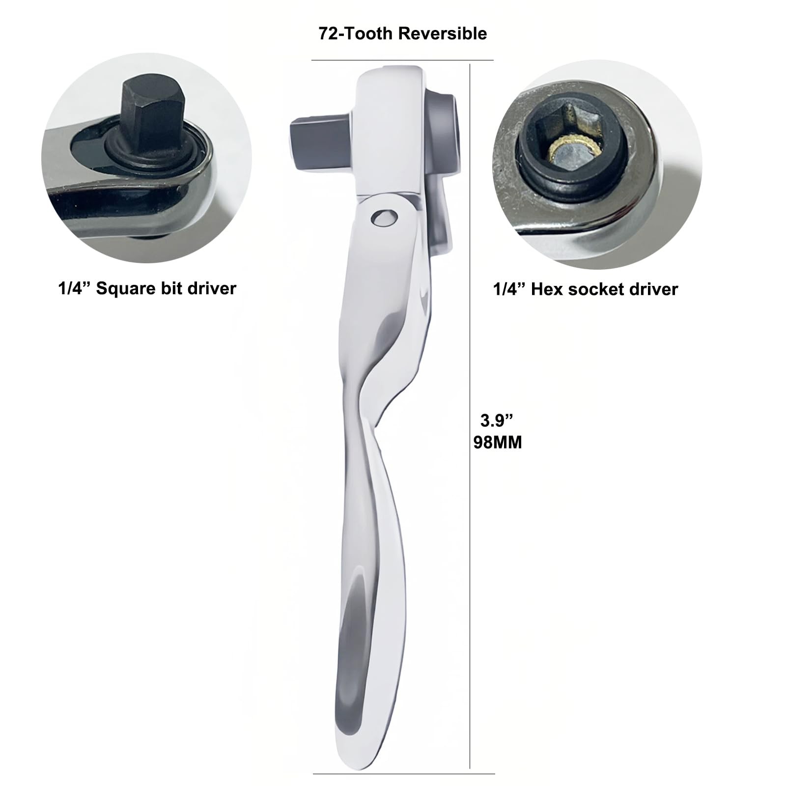 2-in-1 Flex-Head 1/4″ Ratchet Wrench 72-Tooth Reversible, Mini Socket & Hex B…